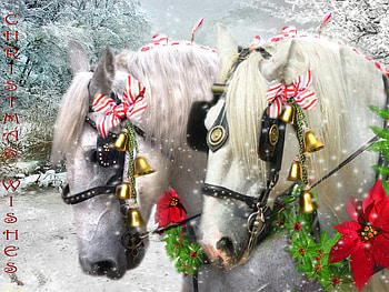 :), winter, white, horse, craciun, art, trudi simmonds, cal, painting, pictura, iarna, christmas, red, couple, card HD wallpaper