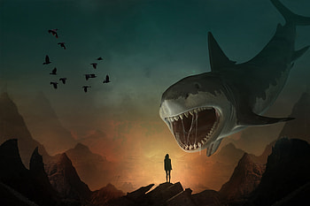 Art, Silhouette, Predator, To Fall, Mouth, Illusion, Teeth, Shark HD wallpaper