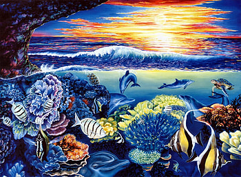 MARINE LIFE PAINTING, DOLPHINS, FISH, MARINE, PAINTING, LIFE HD wallpaper