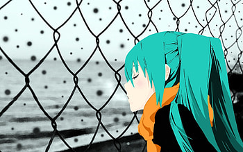 Anime, Sadness, Fence, Girl, Sorrow, Scarf HD wallpaper