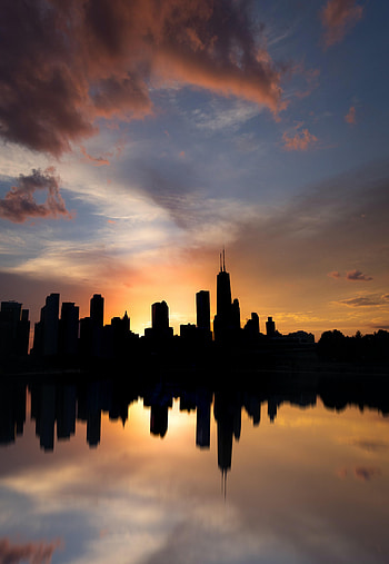 Cities, Sky, Skyscraper, Building, Reflection, Silhouette HD phone wallpaper