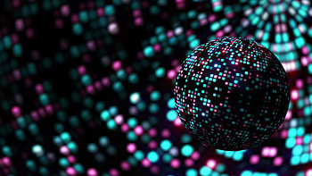 Glowing disco ball, Neon colors, Futuristic design, Eye-catching rotation HD wallpaper