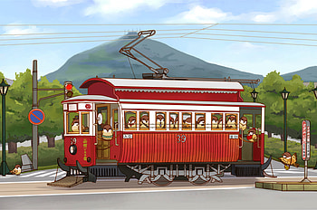 Red Tram & Bird Under Blue Sky — Pantograph Ultra, bird, tram, sky HD wallpaper