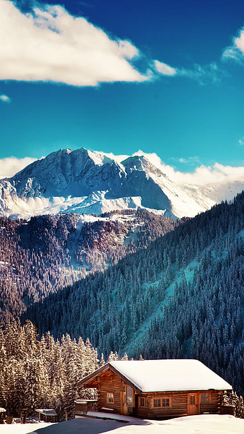 Mountains Chalet Winter Landscape 7 Plus HD phone wallpaper