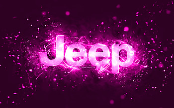 Jeep purple logo, , purple neon lights, creative, purple abstract background, Jeep logo, cars brands, Jeep HD wallpaper