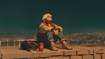 Blonde Guy Relaxing At Rooftop Night, artist, artwork, art, digital-art, ai HD wallpaper