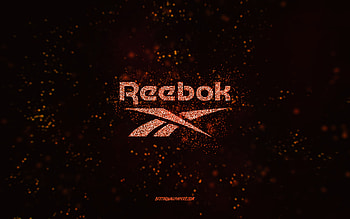 Reebok glitter logo, , black background, Reebok logo, orange glitter art, Reebok, creative art, Reebok orange glitter logo HD wallpaper