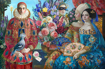 :), girl, olga suvorova, people, woman, art, man, hand fan, painting, pictura, flower, evantai HD wallpaper