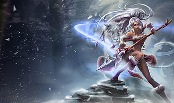 Nidalee, games, long hair, snow, white hair, weapon, league of legends, video games, spear HD wallpaper
