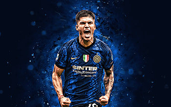 Joaquin Correa, joy, , Internazionale, Serie A, argentinian footballers, Carlos Joaquin Correa, Inter Milan FC, blue neon lights, soccer, Joaquin Correa , football, Joaquin Correa Internazionale HD wallpaper