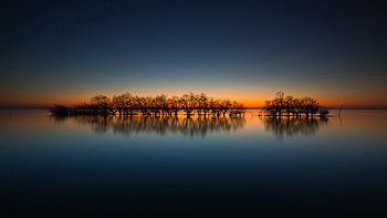 Lake Sunset, trees, water, sunset, lake HD wallpaper