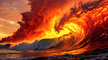 Fiery Waves: A Stunning Ultra, wave, orange (Color), ocean, fire, Ocean Waves HD wallpaper