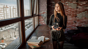 Girl With Retro Camera In Hand , girls, model HD wallpaper