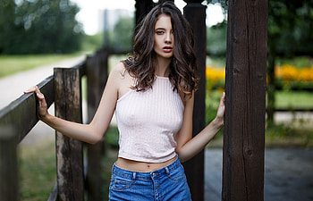 By The Corral . ., style, outdoors, ranch, cowgirl, brunettes, Disha Semetova, corral, western HD wallpaper
