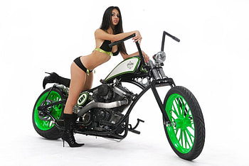 Green Rims, sexy, bike, babe, model HD wallpaper