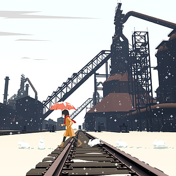 Art, Rabbits, Girl, Railway HD phone wallpaper