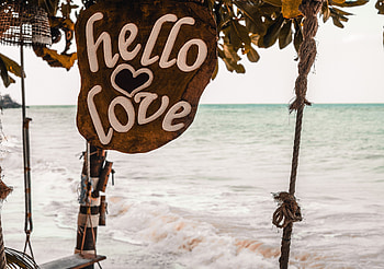 Waves, Love, Ocean, Inscription, Sign, Signboard HD wallpaper