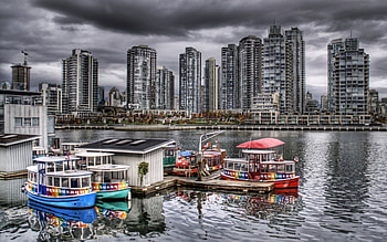 aquabus in vancouver harbor r, city, taxi, boats, r, harbor, docks HD wallpaper