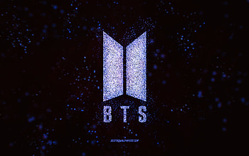 BTS glitter logo, , black background, BTS logo, dark blue glitter art, BTS, creative art, BTS dark blue glitter logo HD wallpaper