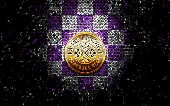 Racing Louisville, glitter logo, NWSL, violet white red checkered background, football, american soccer club, Racing Louisville logo, soccer, mosaic art, Racing Louisville FC, National Womens Soccer League HD wallpaper