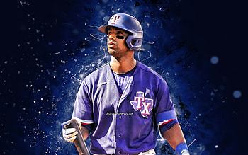 Khris Davis, , Texas Rangers, MLB, leftfielder, baseball, KD, Khris Adrian Davis, blue neon lights, Khris Davis Texas Rangers, Khris Davis HD wallpaper