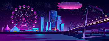 Carnival, amusement park, buildings, city, art HD wallpaper