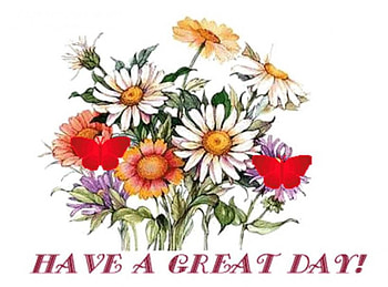 Have a great day!, greeting, flowers, red butterflies HD wallpaper
