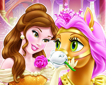 Belle and Petit, palace pets, belle, horse, petit, disney, girl, orange, rose, pink, fantasy, luminos, child, pony HD wallpaper
