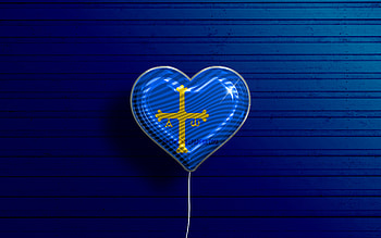 I Love Asturias, , realistic balloons, blue wooden background, Day of Asturias, spanish provinces, flag of Asturias, Spain, balloon with flag, Provinces of Spain, Asturias flag, Asturias HD wallpaper