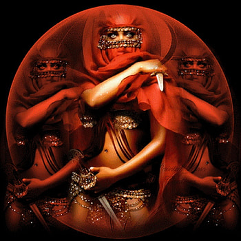Triple Trouble, dagger, mask, fantasy, red, eyes, female HD wallpaper