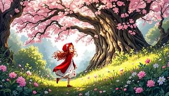 Red Riding Hood: A Ultra Adventure, red riding hood, girl, cherry blossom, fantasy, nature HD wallpaper