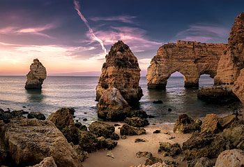 Rocks, coast, sunset, arch HD wallpaper