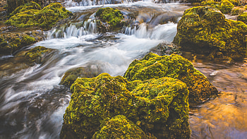 Nature, Stones, Waterfall, Flow, Moss HD wallpaper