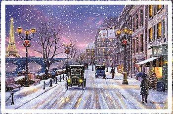 Christmas Eve in Paris F1mp, winter, December, art, France, beautiful, illustration, artwork, scenery, occasion, wide screen, holiday, painting, Christmas, snow, Paris HD wallpaper