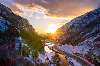 Mountains, Landscape, Nature, Rivers, Sun, Road HD wallpaper