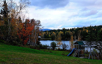 Landscape, Nature, Autumn, Children, Playground, Platform, Pond, Nursery HD wallpaper