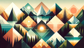 Abstract Polyscape Mountains, polyscape, mountain, landscape, geometry, sunrise HD wallpaper