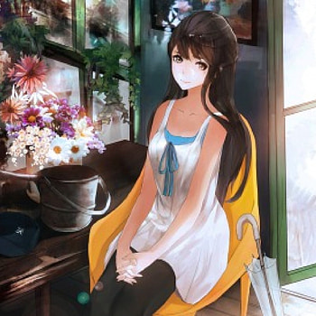 Lil' Flower Shop, umbrella, long hair, dress, beauty, nice, lady, door, cg, petals, flower, maiden, , female, blossom, sundress, sweet, scene, house, srtall, girl, beautiful, black hair, anime girl, shop, anime, pretty, brown hair, lovely, flora, home HD wallpaper