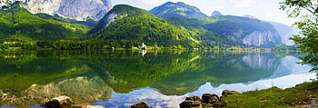 Gruner See Panorama, lakes, Austria, beautiful, mountains, lakeside, forest, reflections HD wallpaper