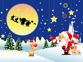 Xmas card, winter, moon, christmas, new year, santa HD wallpaper