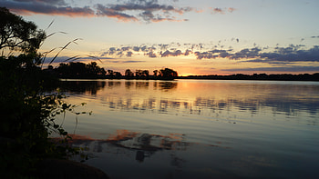 Nature, Rivers, Sunset, Leaves, Branches HD wallpaper