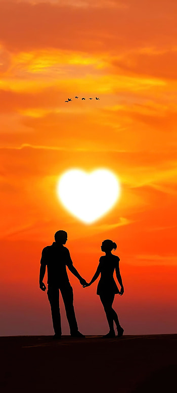 Valentine Memories , love, couple, moon, shadow, sunset, , heart, silouhette HD phone wallpaper
