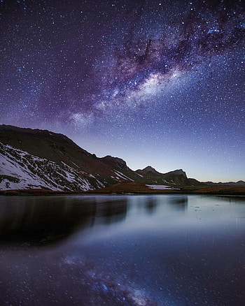 Night, milky way, lake, mountains HD phone wallpaper