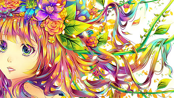 Anime, leaves, green, vines, flowers HD wallpaper