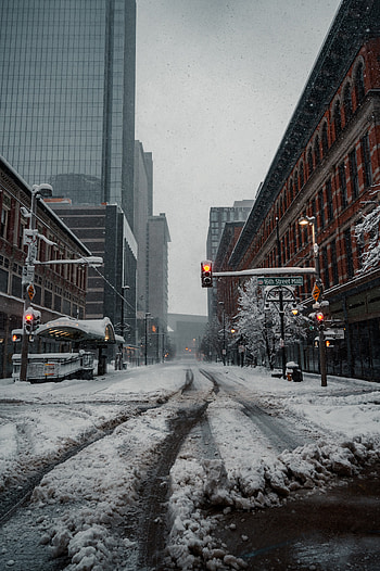 Cities, Winter, Snow, City, Building, Road, Bottom View HD phone wallpaper