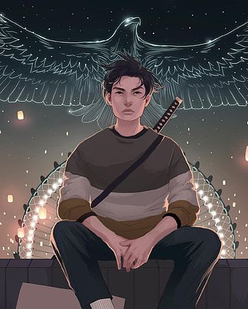 sky, art, eagle, portrait, boy, anime HD phone wallpaper