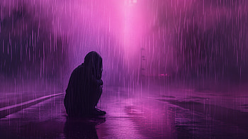 Melancholic Lofi Girl in Rain -, sad lofi girl, rain, silhouette, purple, sadness HD wallpaper
