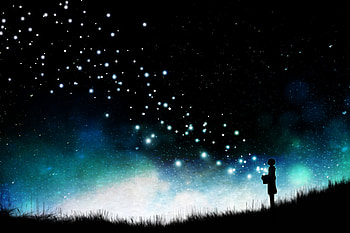Stars, star, night, blue, black, anime, manga, silhouette, miyuki harada HD wallpaper