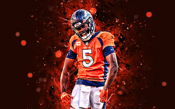 Teddy Bridgewater, , quarterback, Denver Broncos, american football, NFL, orange neon lights, Teddy Bridgewater Denver Broncos, Teddy Bridgewater HD wallpaper