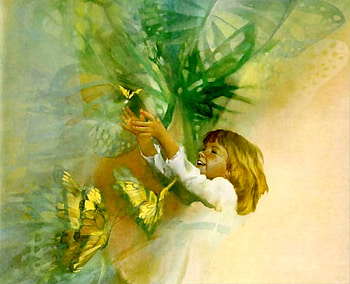 Butterflies are F, little girl, art, beautiful, illustration, Blish, artwork, butterflies, wide screen, wildlife, painting, Carolyn Blish HD wallpaper